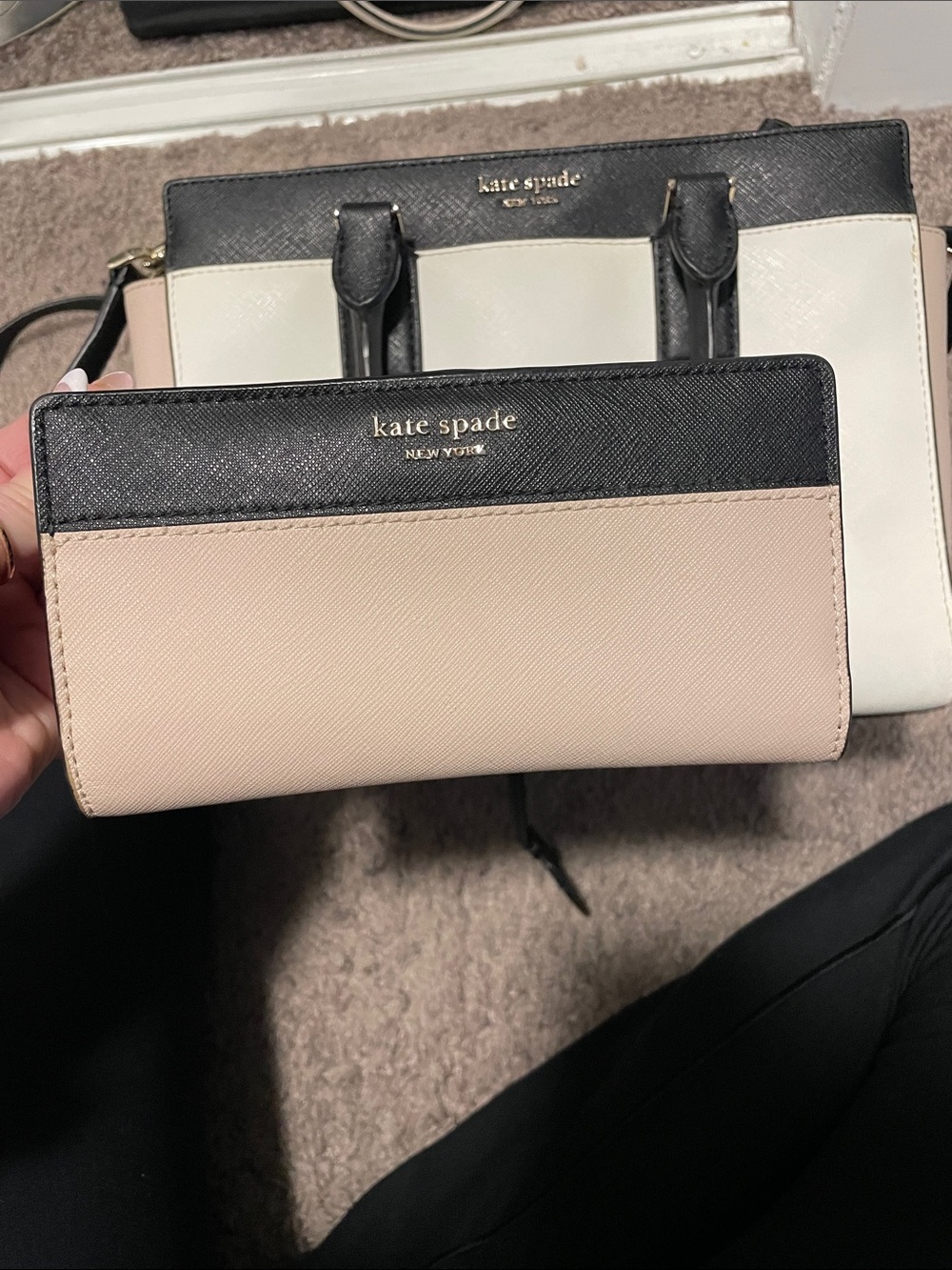 kate spade Black, White and Tan Leather Structured Purse with Wallet - Picture 6 of 8